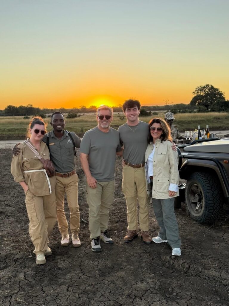 Dianna and her family with Perry on a sundowner in Zambia. 